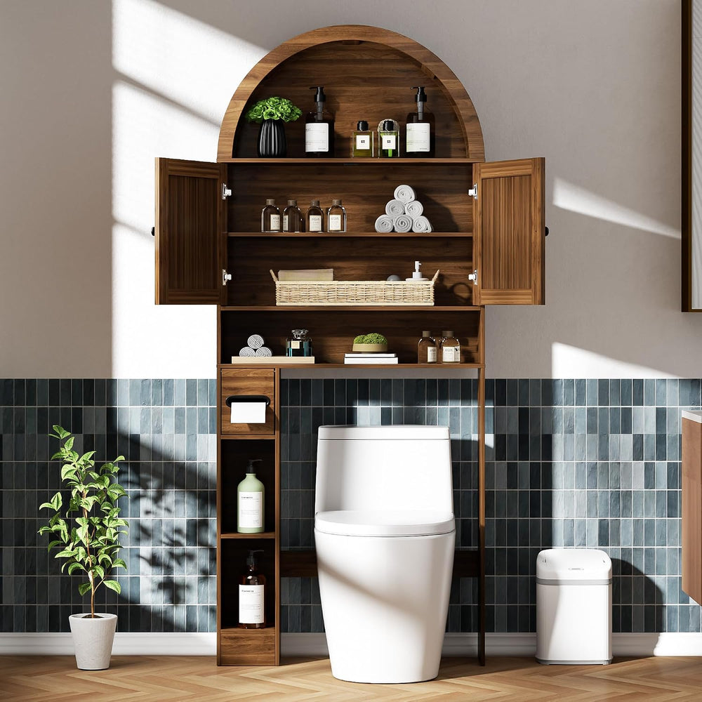 Arched Over The Toilet Storage Cabinet, Fluted Bathroom Shelf Organizer