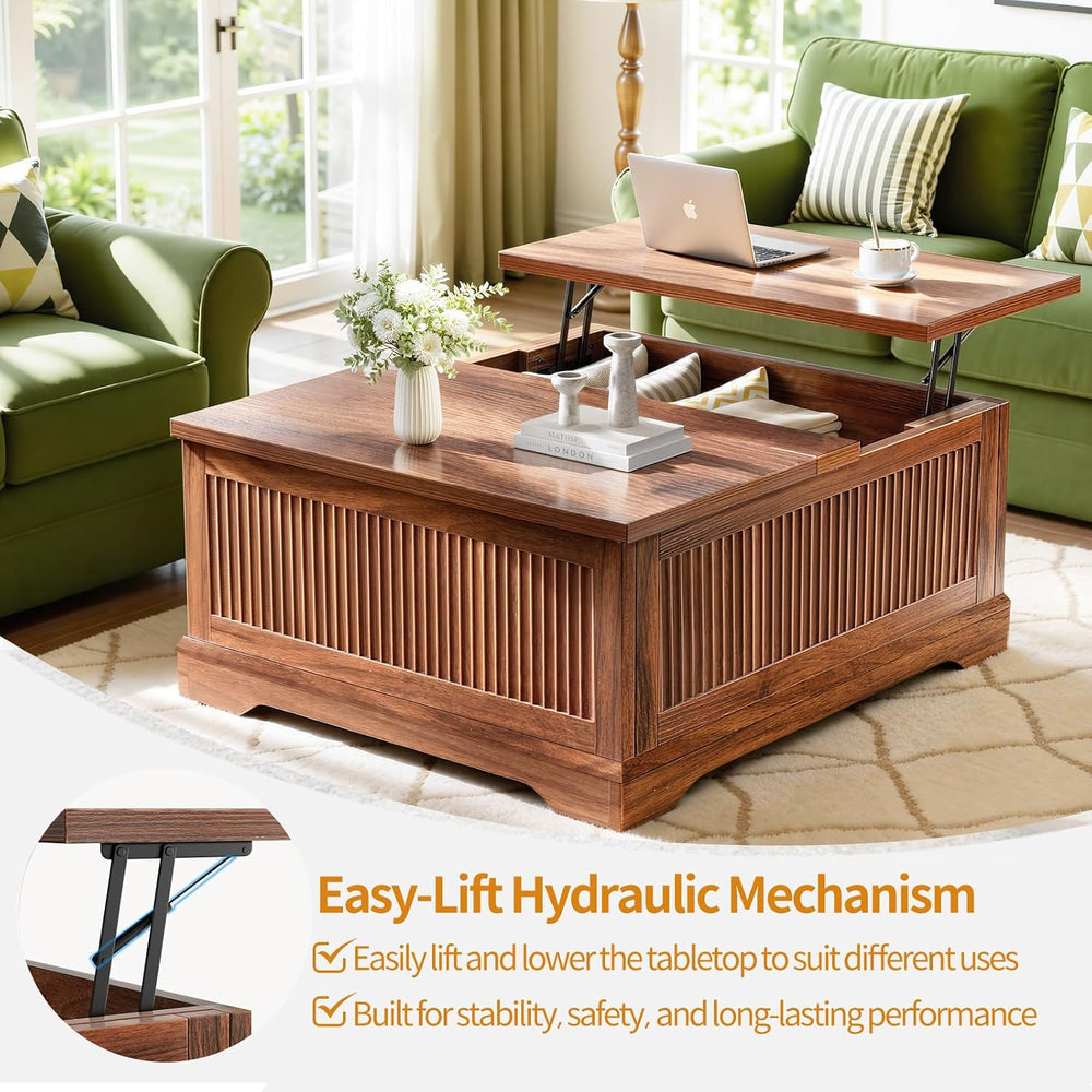 Memobarco Fluted Lift Top Coffee Table with Storage,Walnut