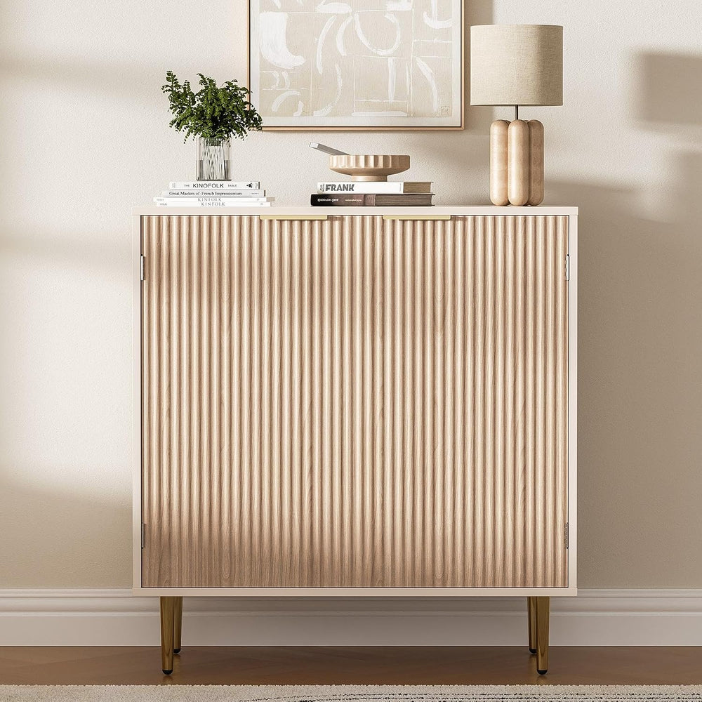 Housoul Fluted Buffet Sideboard Storage Cabinet with 2 Doors, Oak