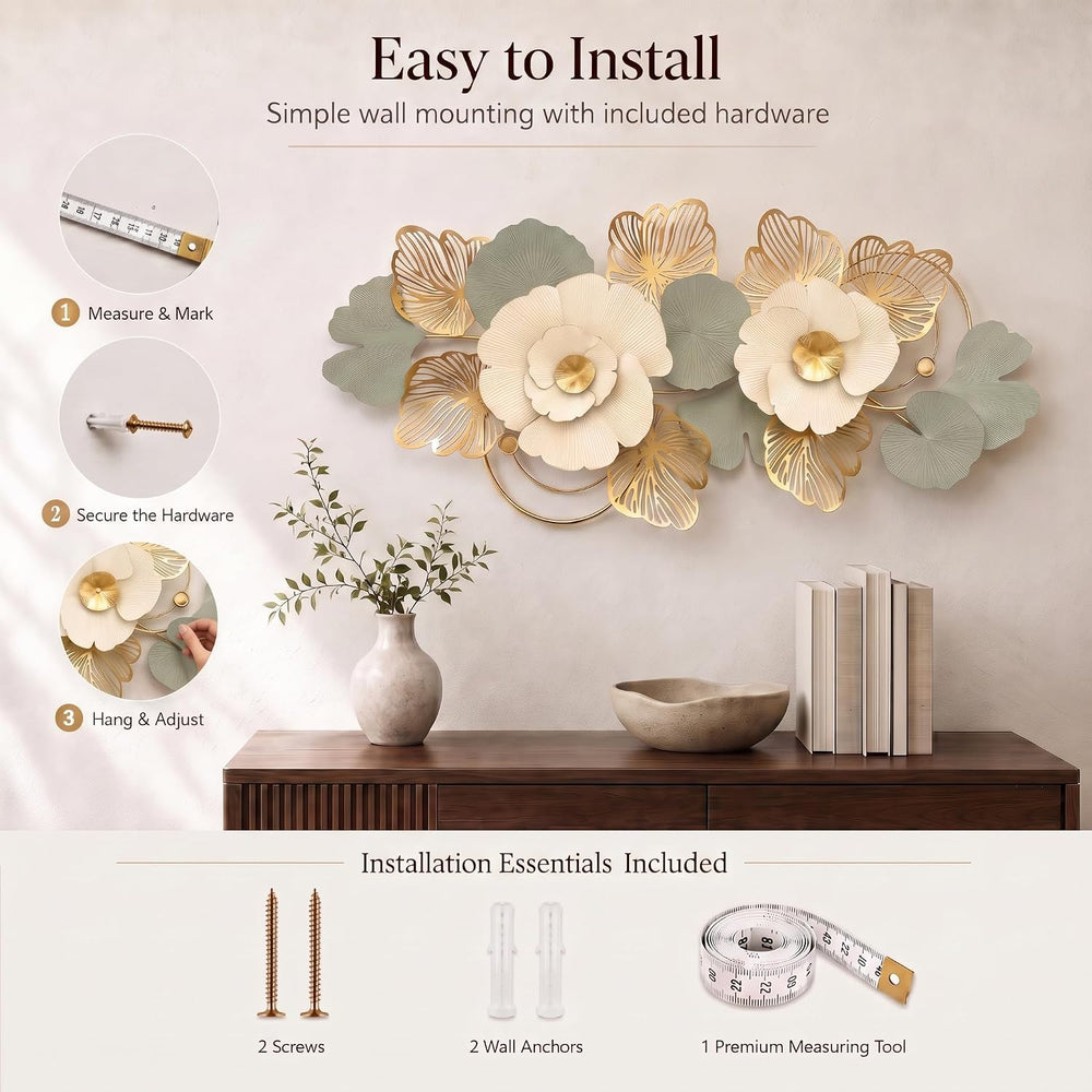 Axioglo Large 3D Metal Wall Decor,Flower Wall Art for Living Room