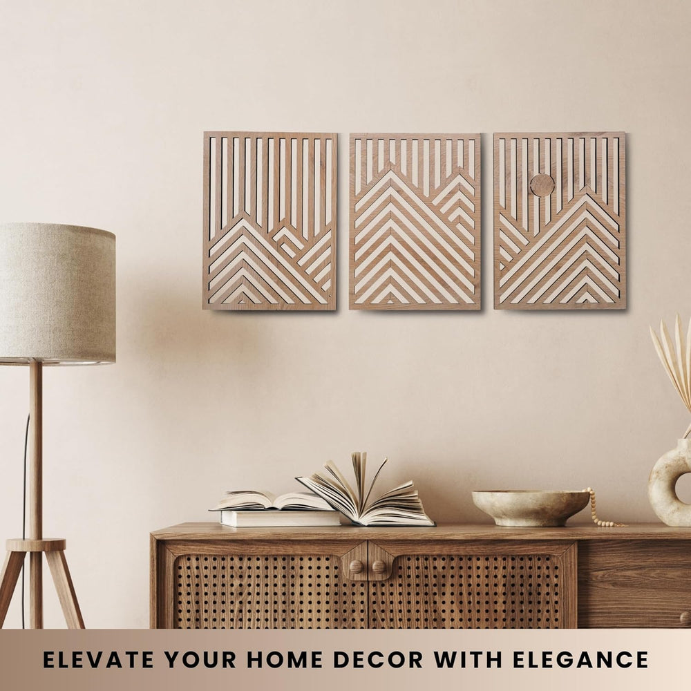 qmmp Modern Wooden Wall Sculptures - Set of 3 - Home Decor Accent - Large Wal...