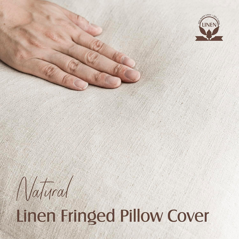 Foindtower Decorative Linen Fringe Throw Pillow Covers 24×24 Inch,Beige