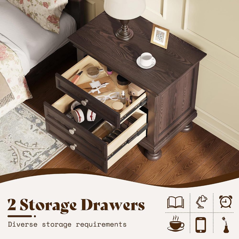 AMERLIFE Solid Wood 3-Piece Set, King Bed & 2 Nightstands, Dark Brown