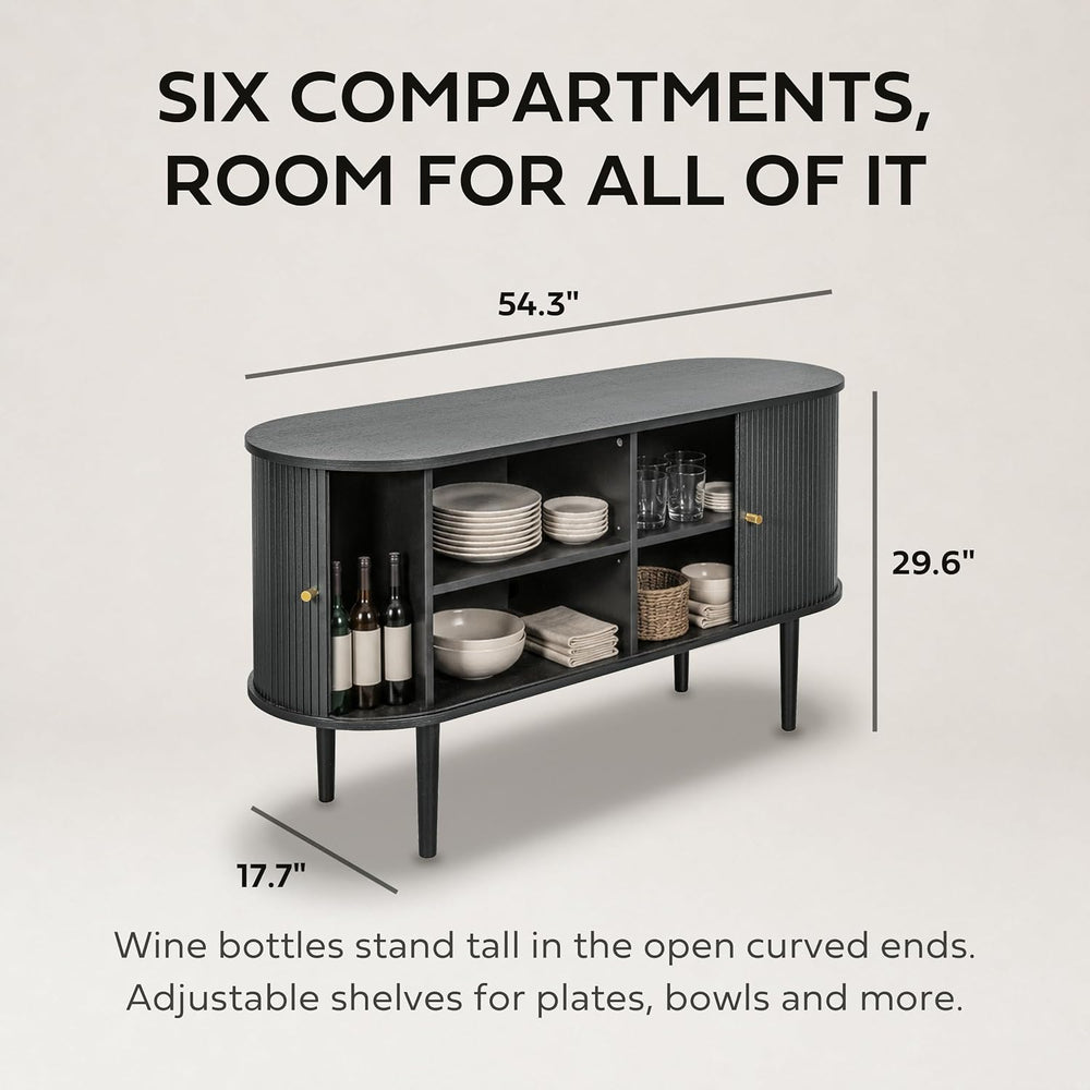 WERMO 55'' Fluted Sideboard Buffet Cabinet with Sliding Doors and Adj...
