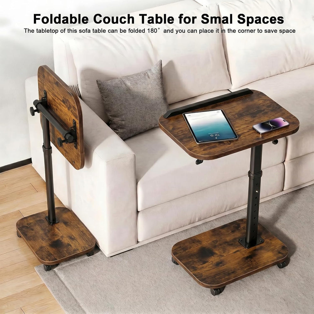 C Table End Table Adjustable Height, Rolling TV Tray Table for Small Spaces 1...