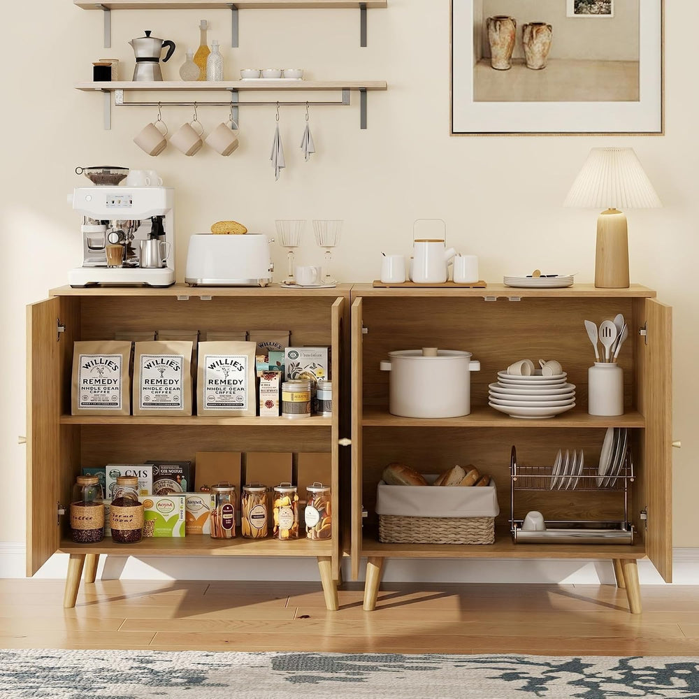 31.5" Accent Cabinet Set of 2, Arched Fluted Storage Cabinet (Natural)