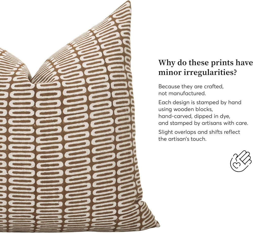 Hand Block Print, Artisan-Made Neutral Accent Throw Pillow Covers- Pure Cotto...