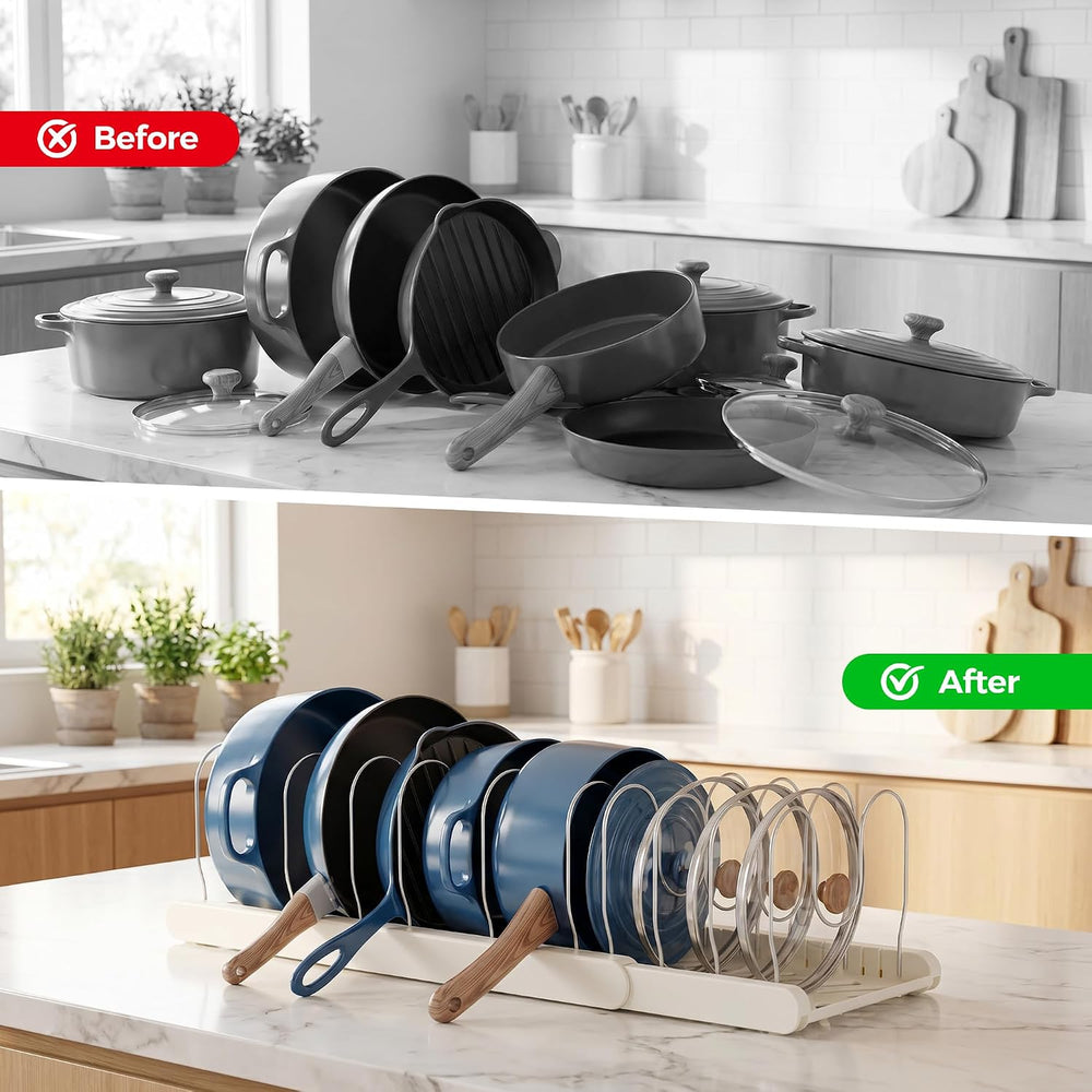 ORDORA 2 Pack Pots and Pans Organizer Under Cabinet, ABS Base, 10 Dividers