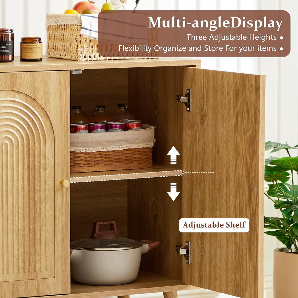 31.5" Accent Cabinet Set of 2, Arched Fluted Storage Cabinet (Natural)