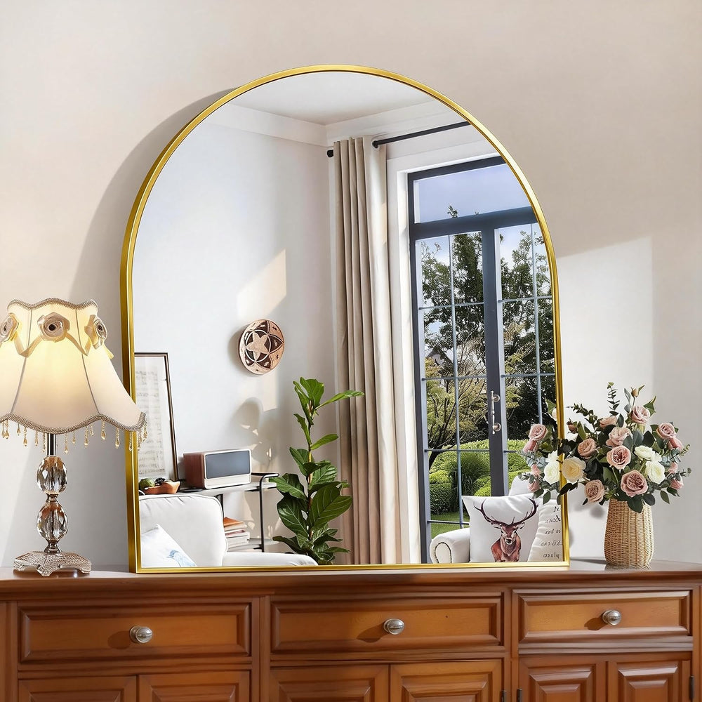 CIRCUMI Arched Wall Mirror, 36"x40" Gold Arched Mirror for Bathroom