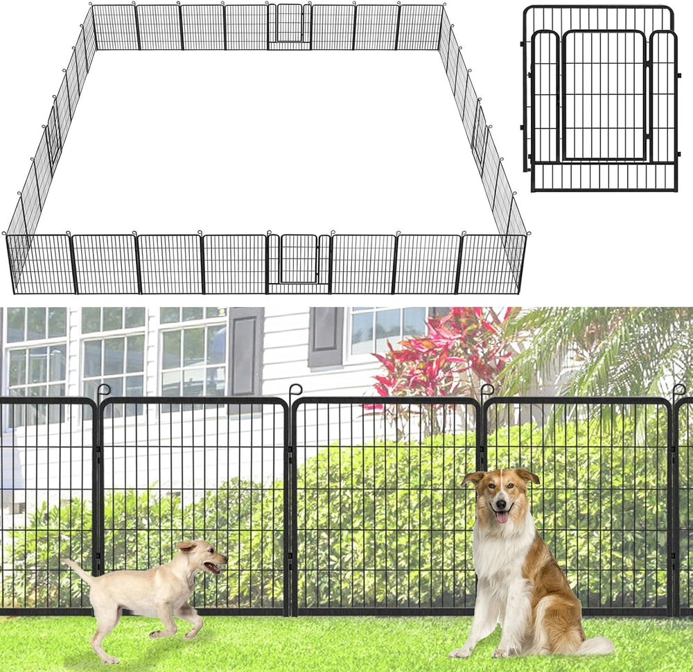 Decorative Metal Garden Fence with Gate Dog Fence Outdoor for Yard, 32in(H) x...