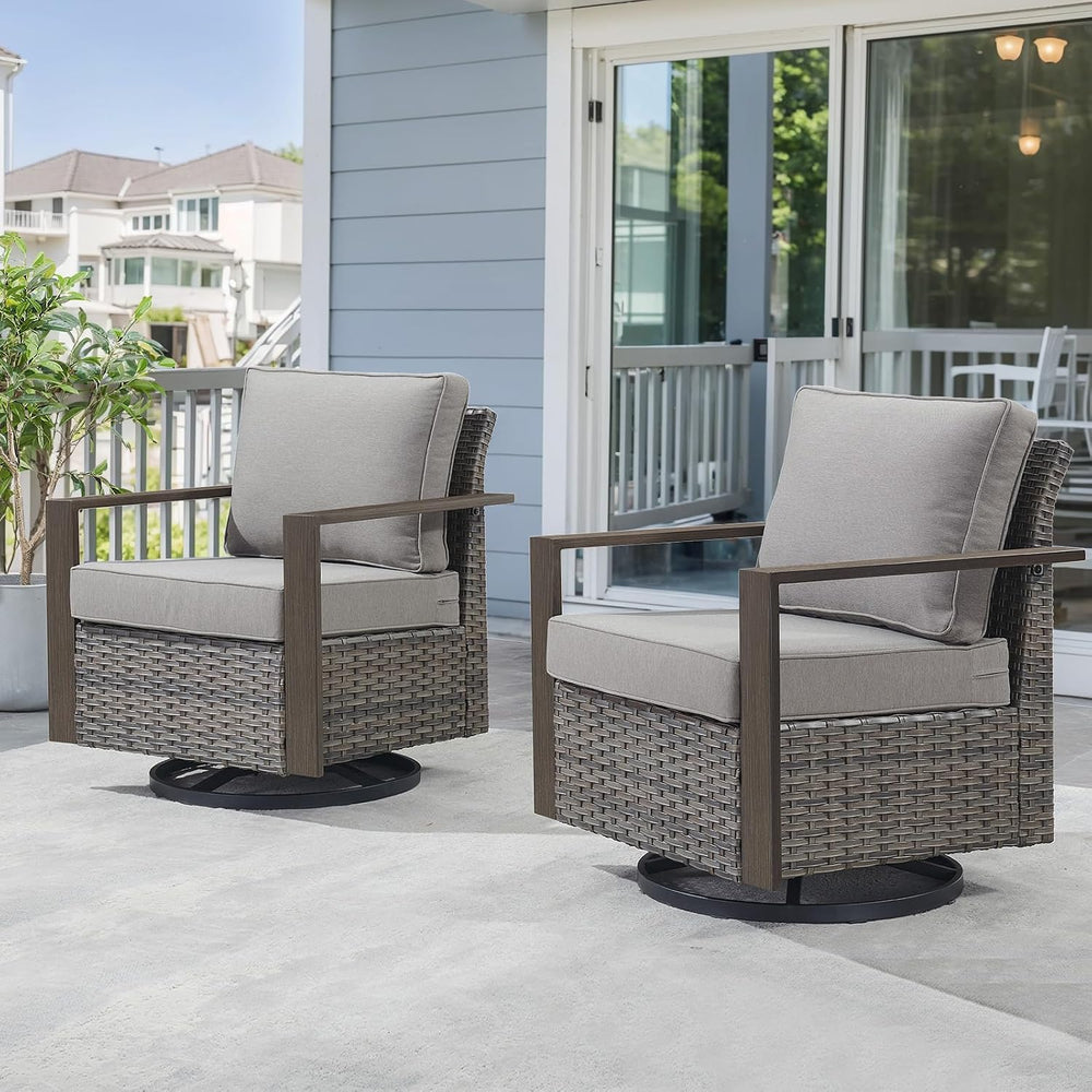 Belord Outdoor Swivel Rocker Chairs with Metal Wide Armrests, Patio Wicker Sw...