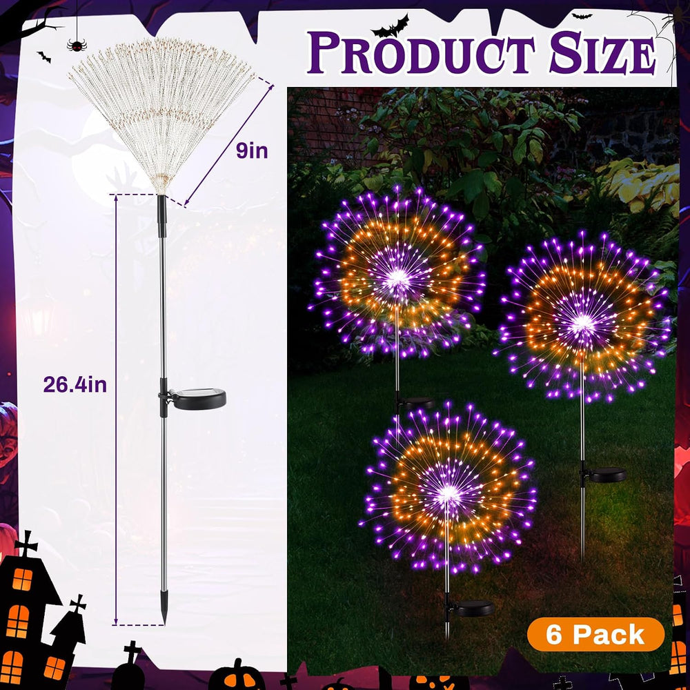 Tujoe 6 Pcs Halloween Solar Firework Lights, Orange Purple Dual