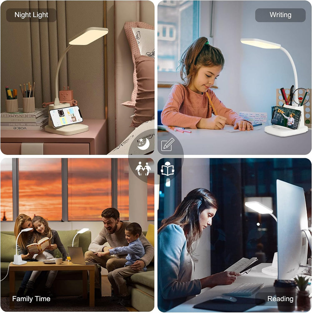 LED Desk Lamp with 10W Wireless Charging & Pen Holder, Snow White