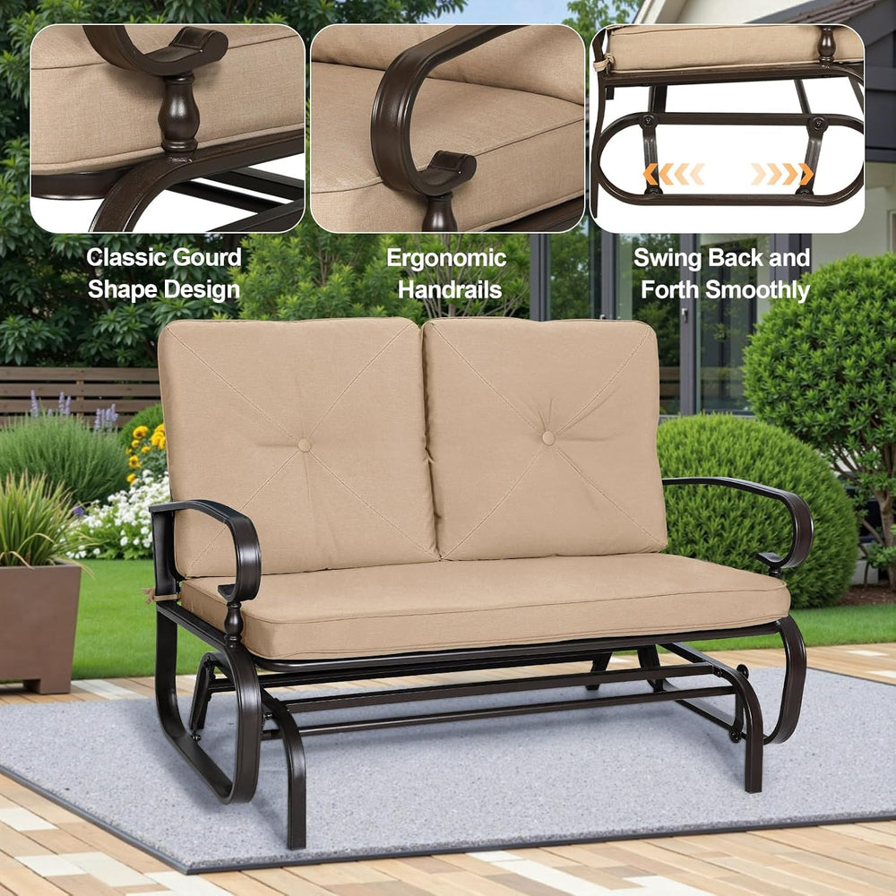 Outdoor Loveseat Patio Swing Glider Bench 2 Seats Rocking Chair, Wrought Iron...
