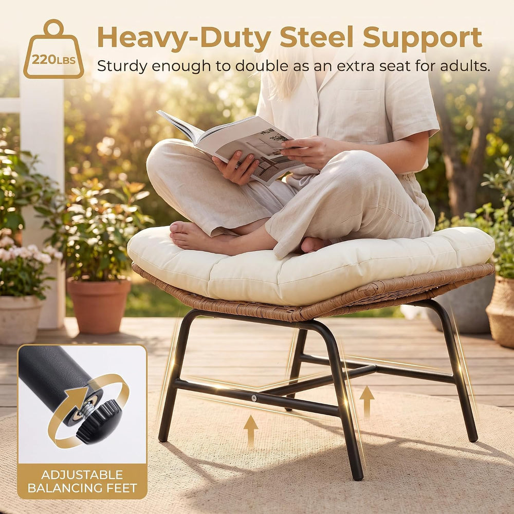 NICESOUL Indoor Outdoor Ottoman Set of 2, Large Wide Double Patio Footstool, ...