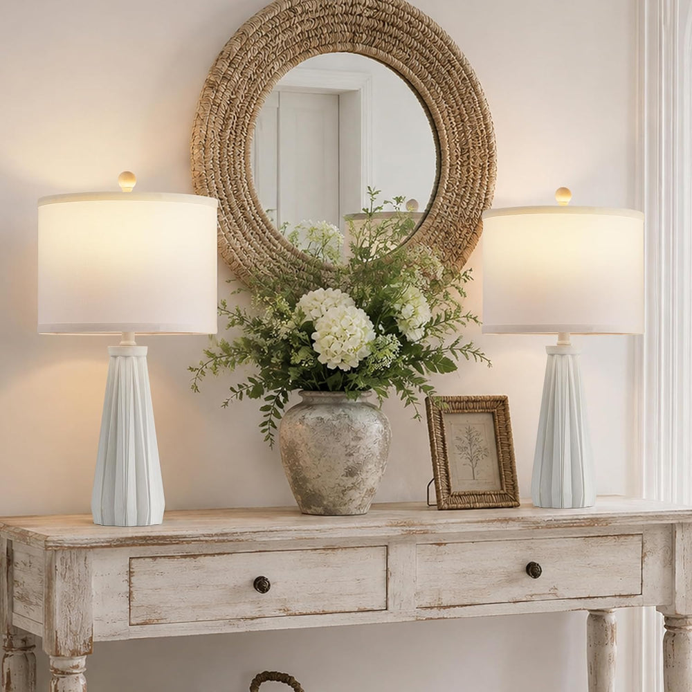 23.5"Rustic Bedside Table Lamps Set of 2 with 9W LED Bulbs, Rustic White