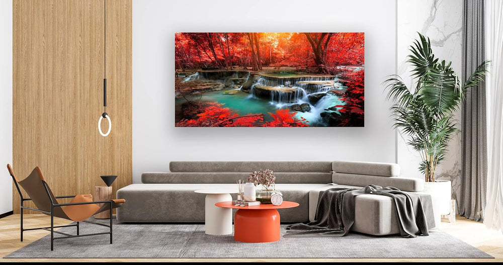 Muolunna BK03975 Wall Art Decor Canvas Print Picture Red Forest Waterfalls 1 ...