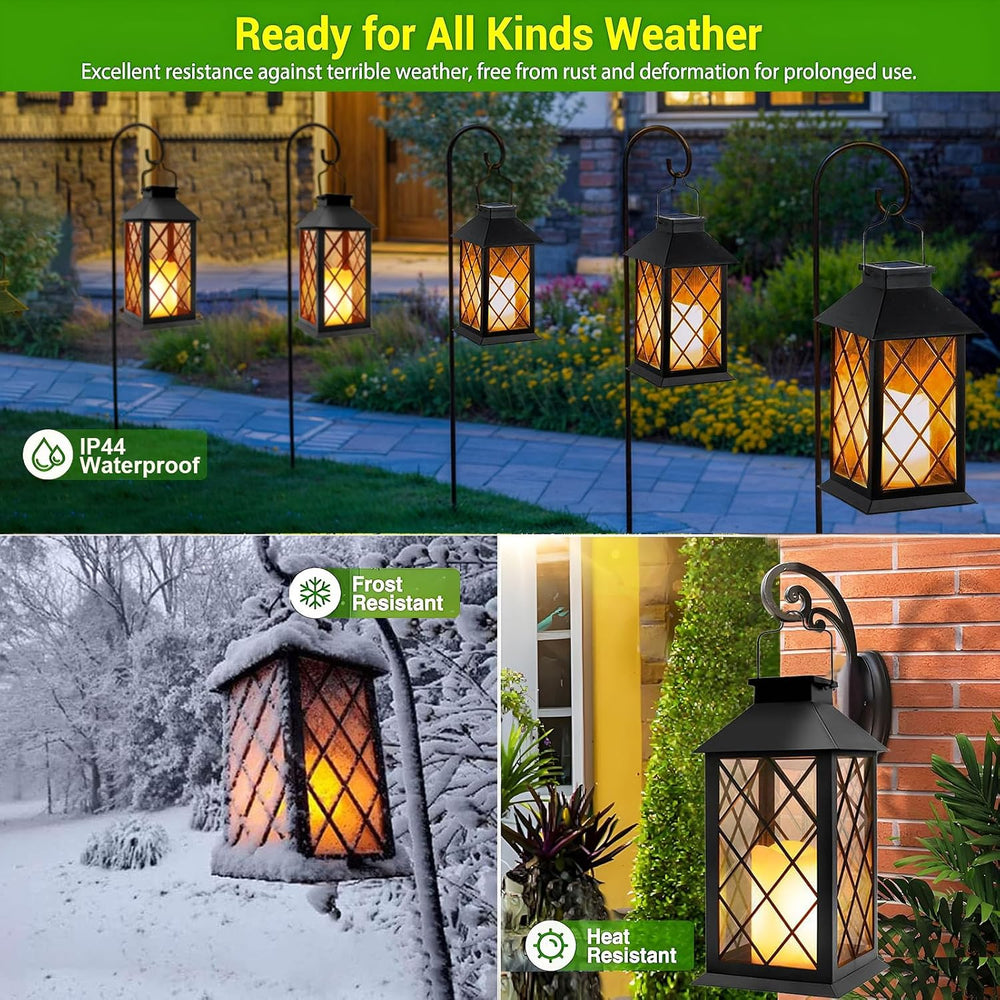 Yowin 2 Pack 14" Large Tempered Glass Solar Lanterns Outdoor Waterproof