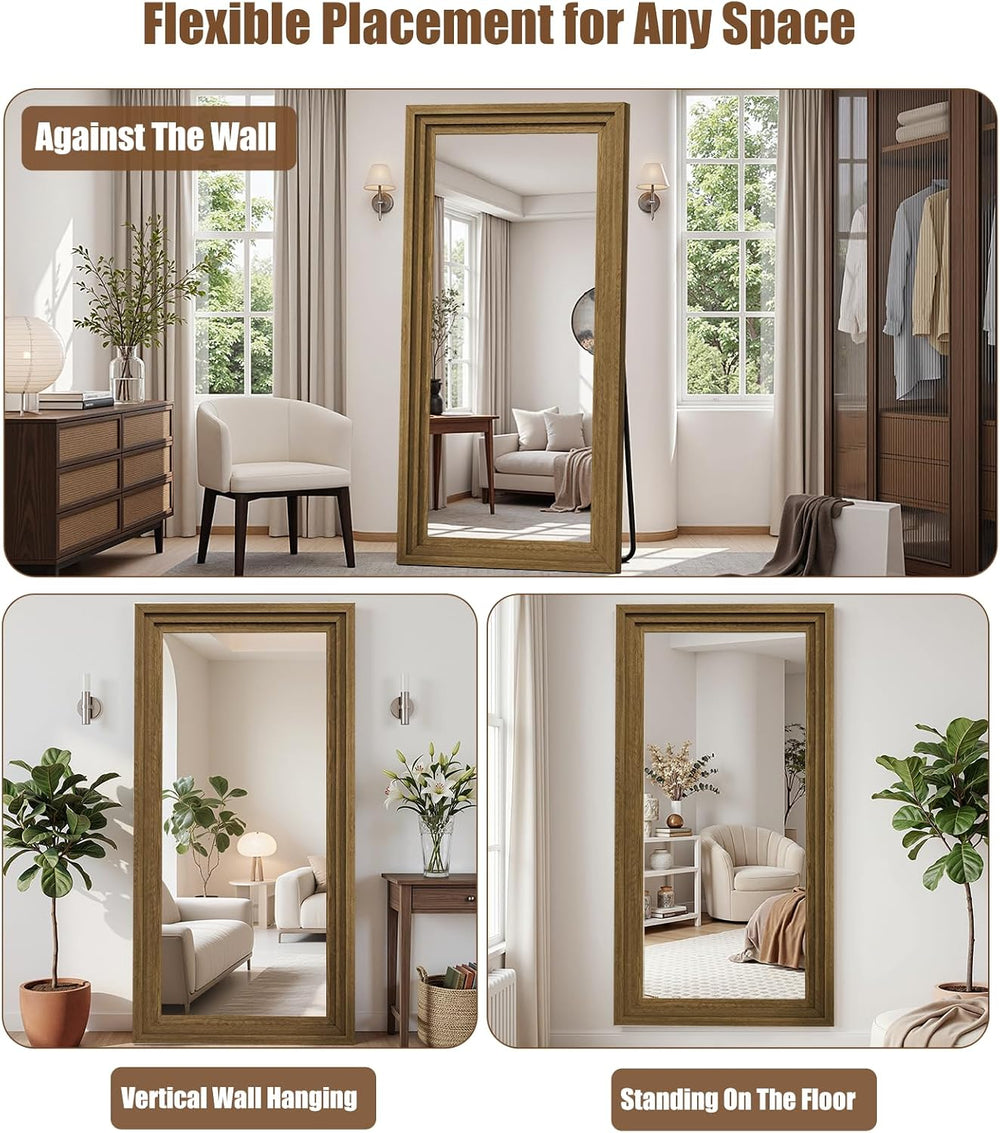 Wood Full Length Mirror 71"x30", Large Solid Wood Frame Floor Mirror