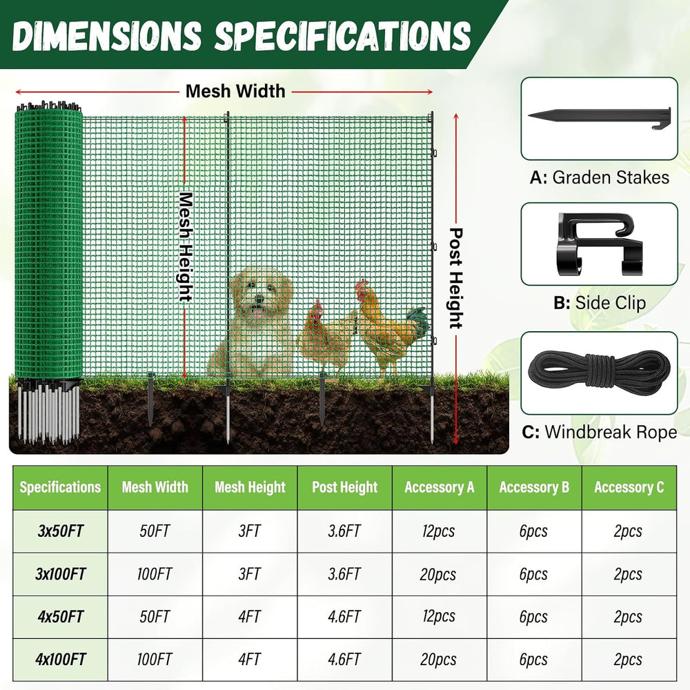 4x50FT Temporary Fence with Posts,Plastic Garden Safety Fence