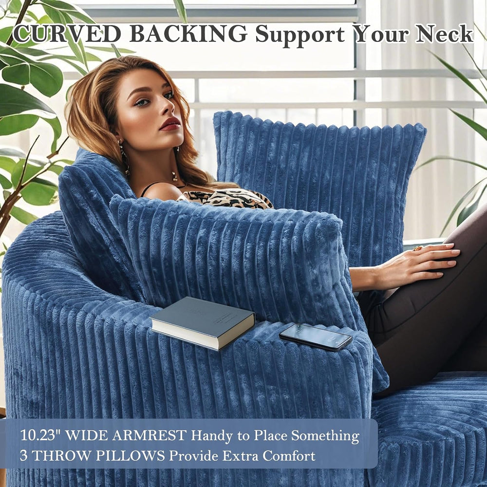 59" Oversized Round Chaise Lounge Chair Indoor with Throw Pillows