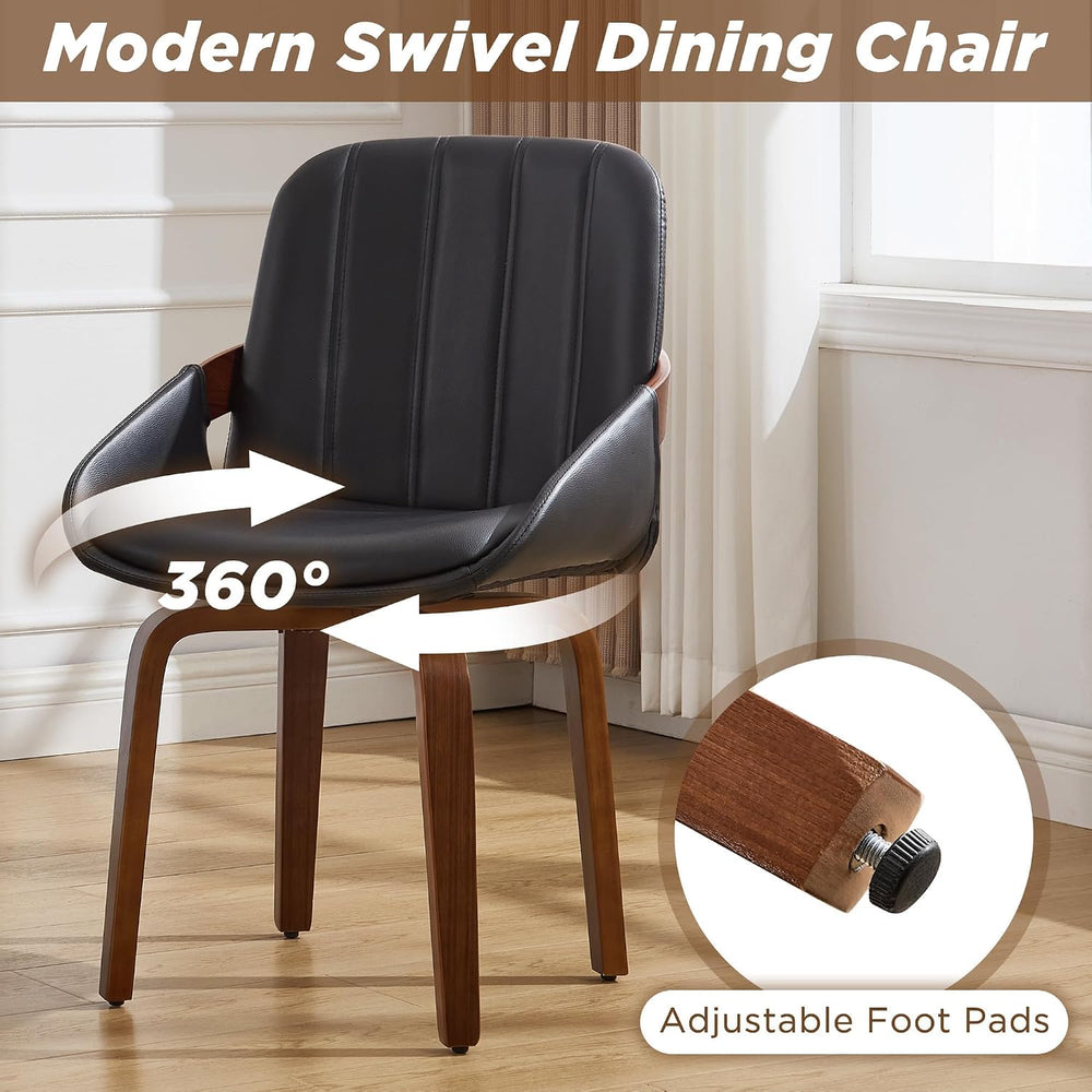 Swivel Dining Chairs Set of 6, Black Leather Dining Room Chairs