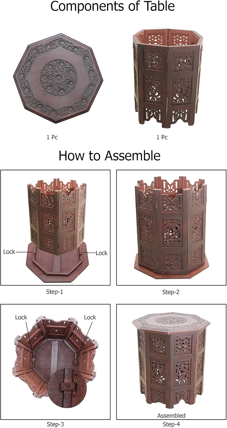 COTTON CRAFT Solid Wood End Table - Hand Carved Folding Accent Side Table