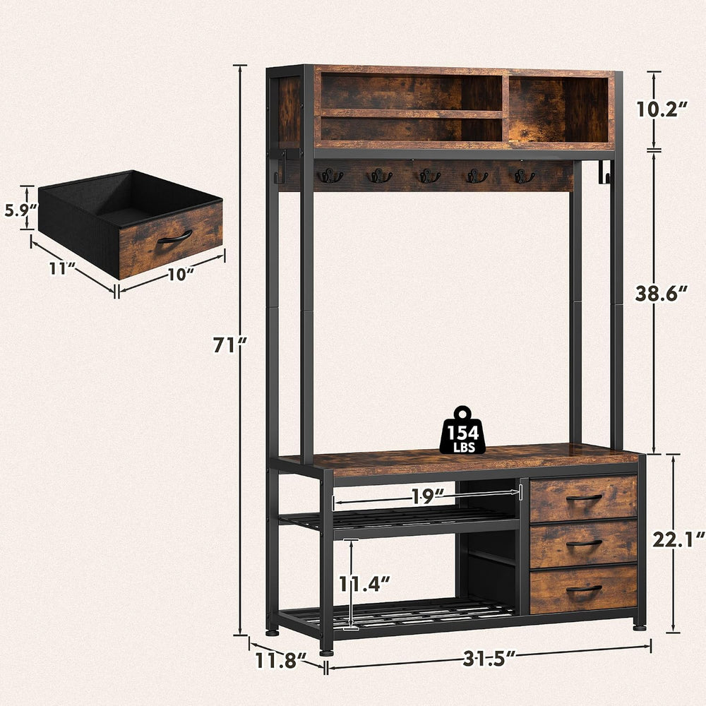 Raybee Hall Tree with Bench and Shoe Storage, 31.5” Entryway Cabinet