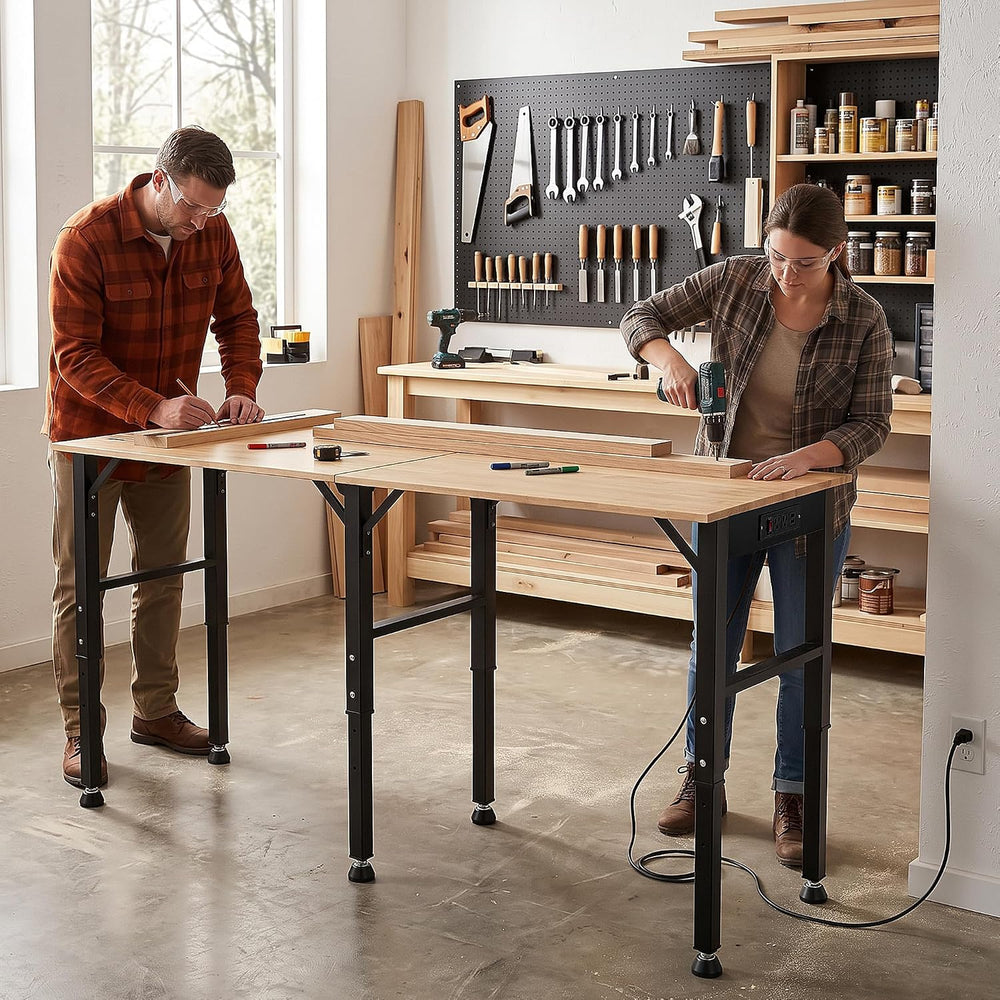 OLBRUS 68'' Adjustable Workbench with Power Outlet, Heavy Duty Work B...