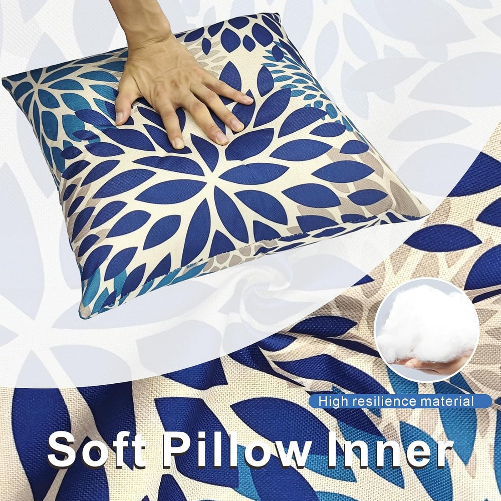 JMGBird Blue Throw Pillows with Inserts Included 18x18 Outdoor Pillows Waterp...