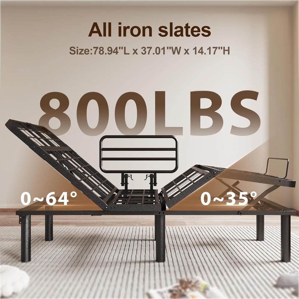 AbyssZen Home Care Electric Adjustable Bed Frame with Safety Rail, Twin XL