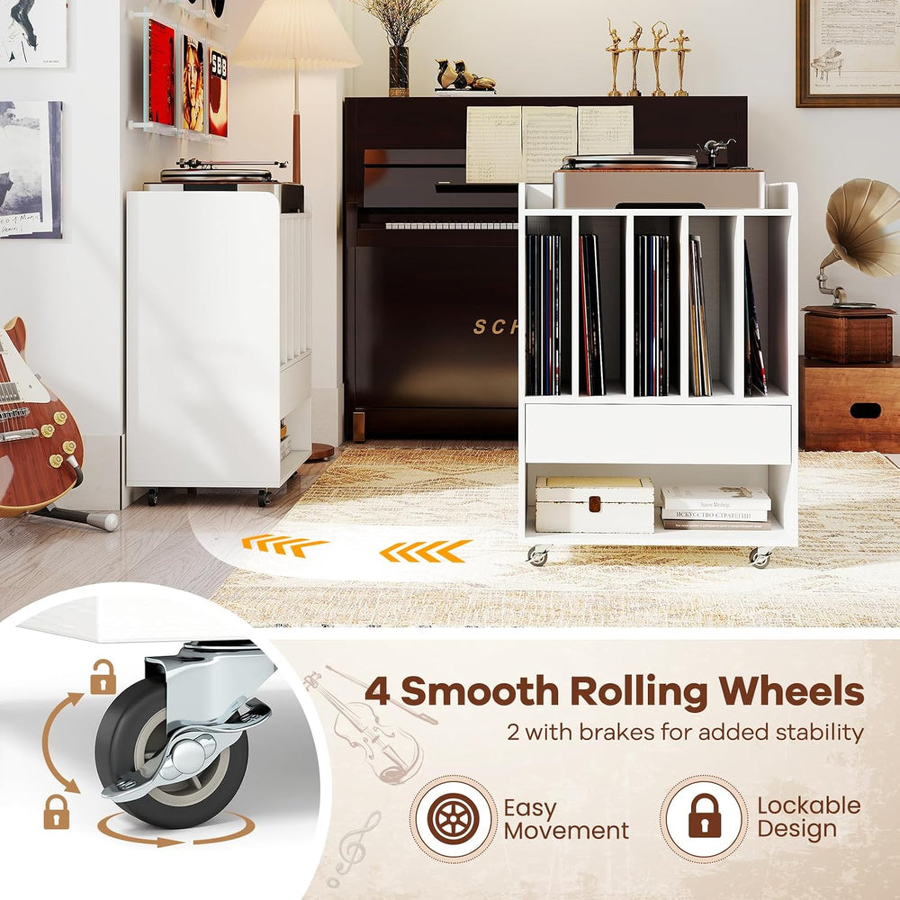 Giantex Record Player Stand, Rolling Turntable Stand with Drawer & Lockab...