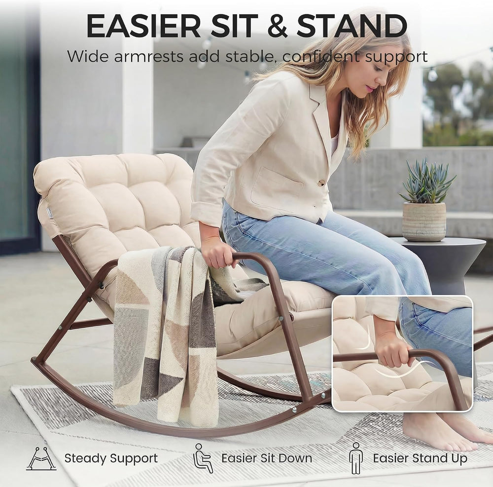 NICESOUL Papasan Rocking Chair with Footrest, Outdoor Rocking Chair with Cush...