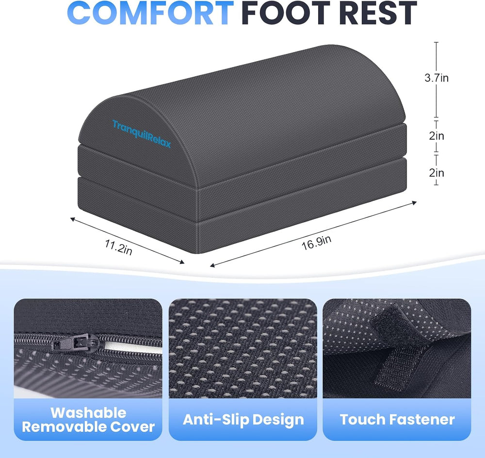 TranquilRelax Foot Rest Under Desk, 3-Height Adjustable Foot Stool, Gray