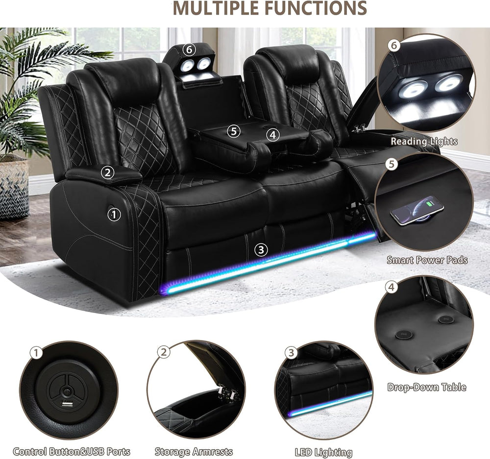 Breathing Leather Power Recliner Sofa Set, 2 Piece Faux Leather Couch and Lov...