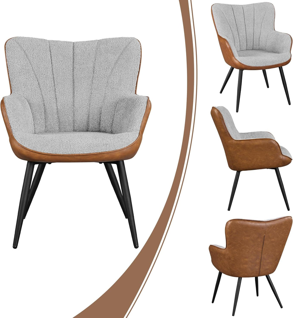 Yaheetech Accent Chairs Set of 2, Upholstered Armchairs, Gray/Retro Brown