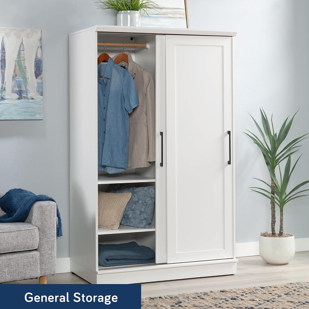 Sauder Homeplus Wardrobe Cabinet with Sliding Doors, White Finish