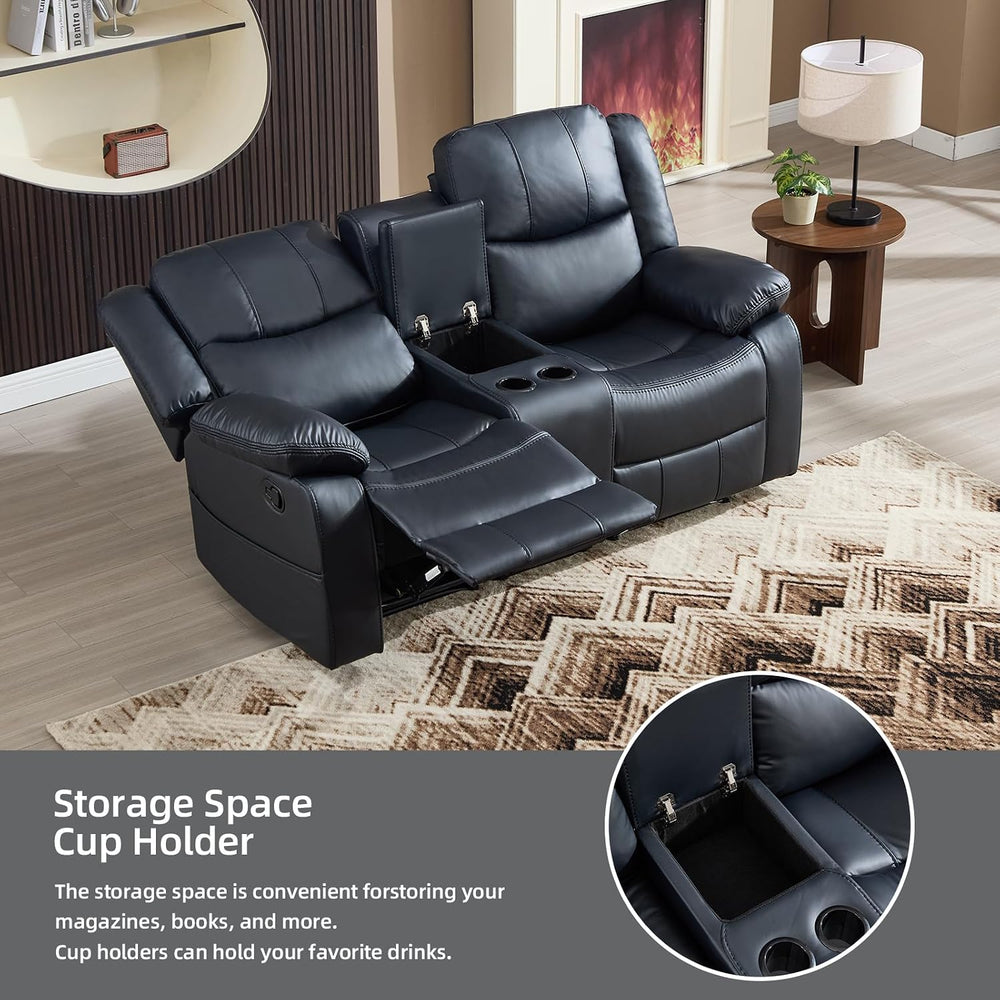 EBELLO 2 Piece Manual Recliner Sofa Set, Faux Leather Reclining Living Room F...