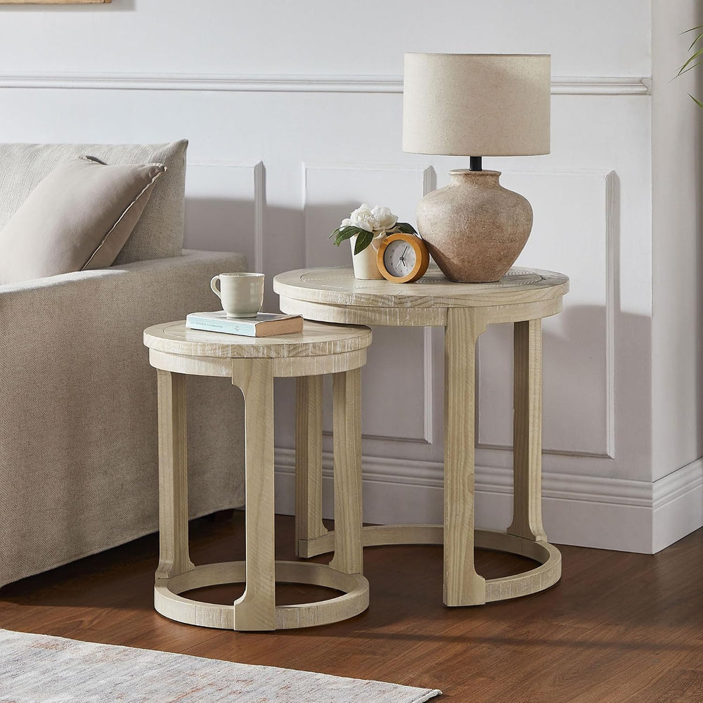 WILLIAMSPACE Round Nesting Coffee Table Set of 3, Mid Century Rustic Farmhous...