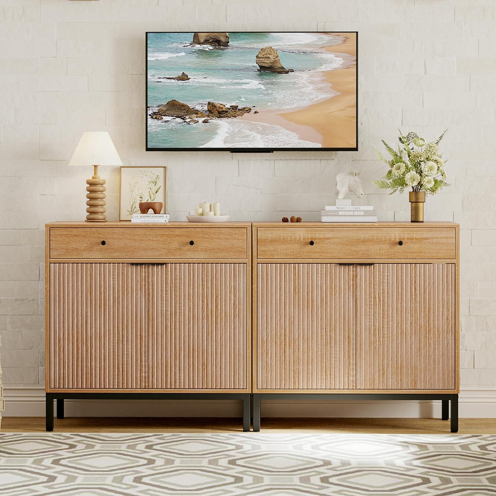 Mericonia Sideboard Buffet Cabinet Storage, Modern Console Fluted Credenza