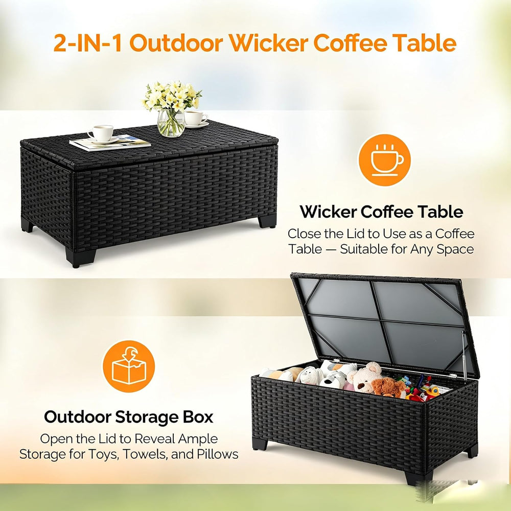 VINGLI Outdoor Coffee Table with Storage, All-Weather Wicker Patio Table for ...
