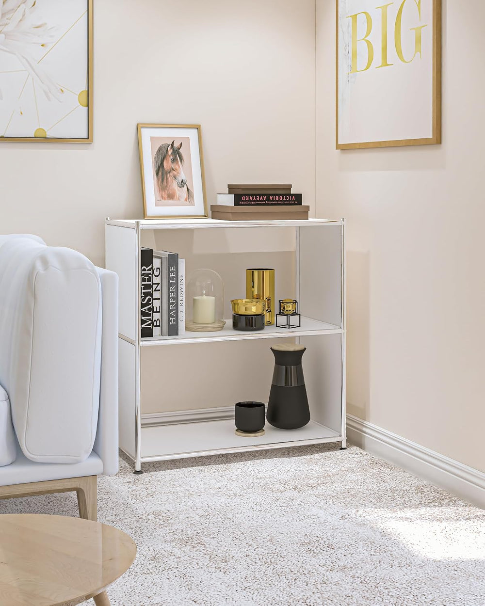 Metal Bookcase with Chrome Frame, Mid-Century Modern, H32.5