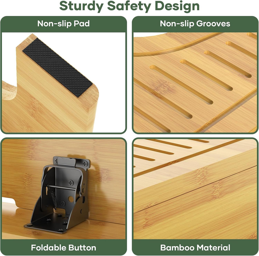 Bamboo Toilet Stool Adjustable Heights,Foldable Potty Stool for Adult