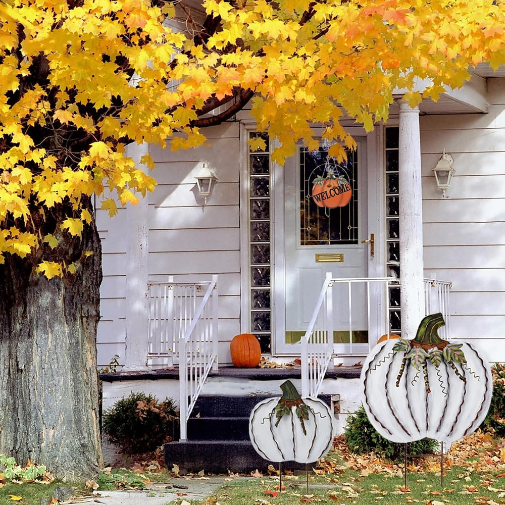 E-view Metal Pumpkin Garden Stakes Fall Decor Autumn Decorative Yard Signs