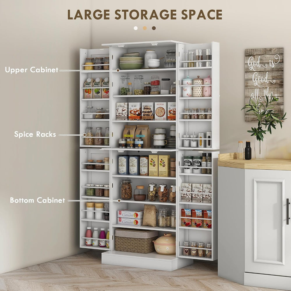 HOMCOM 65" Kitchen Pantry Storage Cabinet 16 Door Shelves White