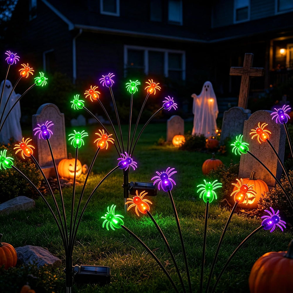 4Pack Spider Solar Halloween Decorations,Solar Firefly Swaying Lights