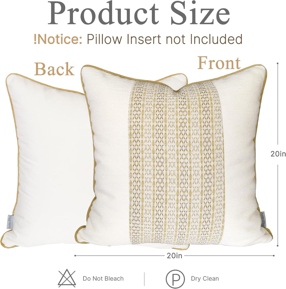 Ivory & Gold Decorative Throw Pillow Covers 20"x20"