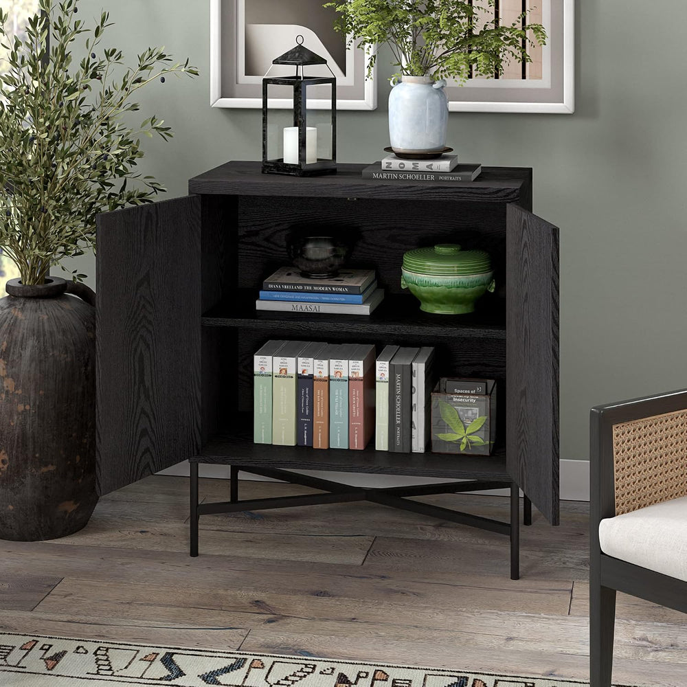 Henn&Hart 28" Fluted Accent Cabinet, Sideboard Buffet, Natural Black