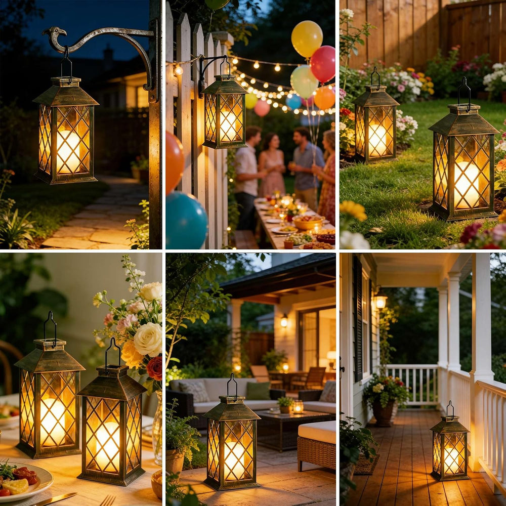 2 Pack 11" Medium Tempered Glass Solar Lanterns Outdoor Waterproof